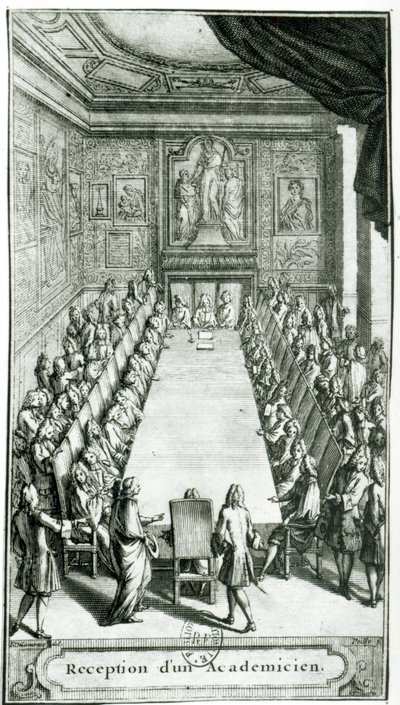 Reception of a Member of the French Academy, engraved by Francois Poilly by F. Delamonce